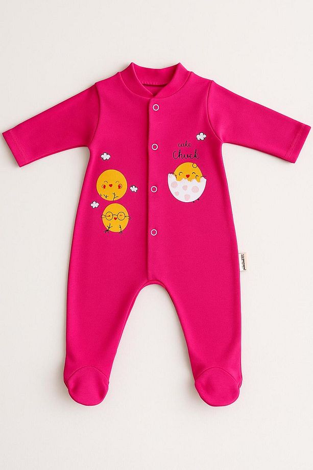 Çıtçıtlı Pamuklu Pembe Çivçiv Desenli Bebek Zıbını - 1