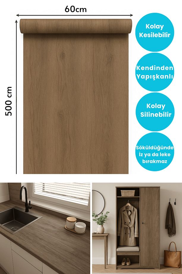Premium Seri Kendinden Yapışkanlı Ahşap Desenli PVC Kaplama – 60cmx500cm - 6