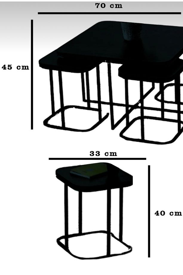5li Oval Kenar (KURULUM GEREKTİRMEZ) 4+1 SİYAH MERMER Temperli KIRILMAZ Cam Gümüş Ayak Sehpa - 4