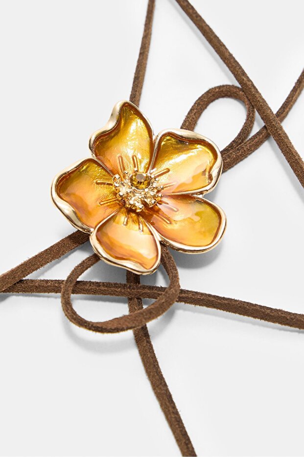 Emaye çiçekli kordon kolye - 3