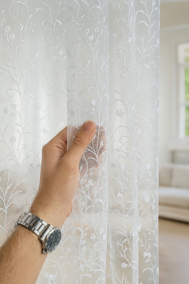 Beautifull Floral Patterned Tulle Curtain Living Room Tulle 1 / 3 Tight Pleat - Tulle,Blackout,Fon,