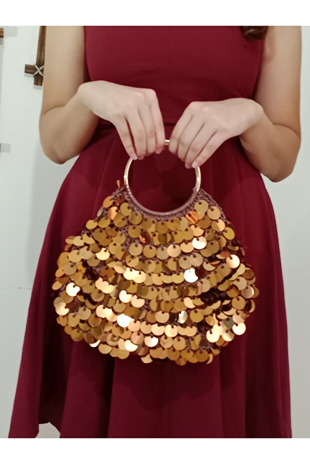 Mujde Pullu Karamel Çanta - 1