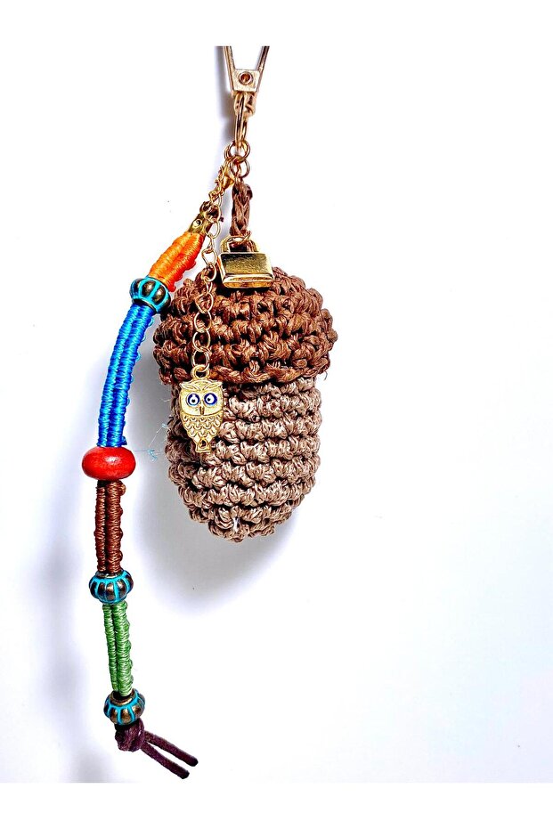 Handmade Bonito Shaped Bag Charm with Owl and Beads Detail