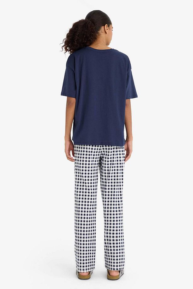 Regular Fit Pijama Takımı Ayıcık Baskılı Kısa Kollu Üst Kareli Alt-Fall in Love F4016AX25AU - 6