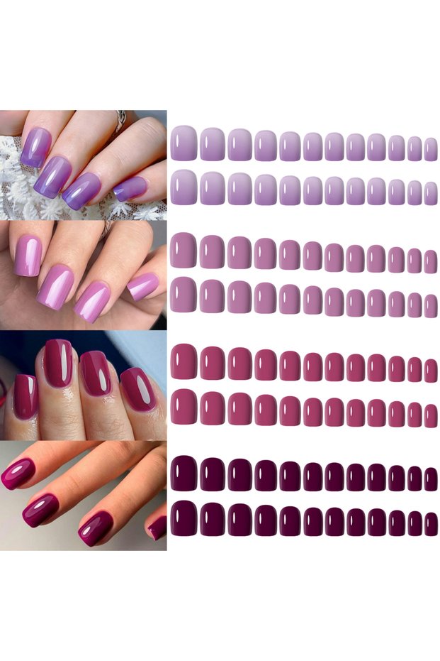 04 Bright 96pcs 96pcs Boxed 4color Short Nail Tips Ballet/Coffin/Square Full Cover Matte Bright Fals