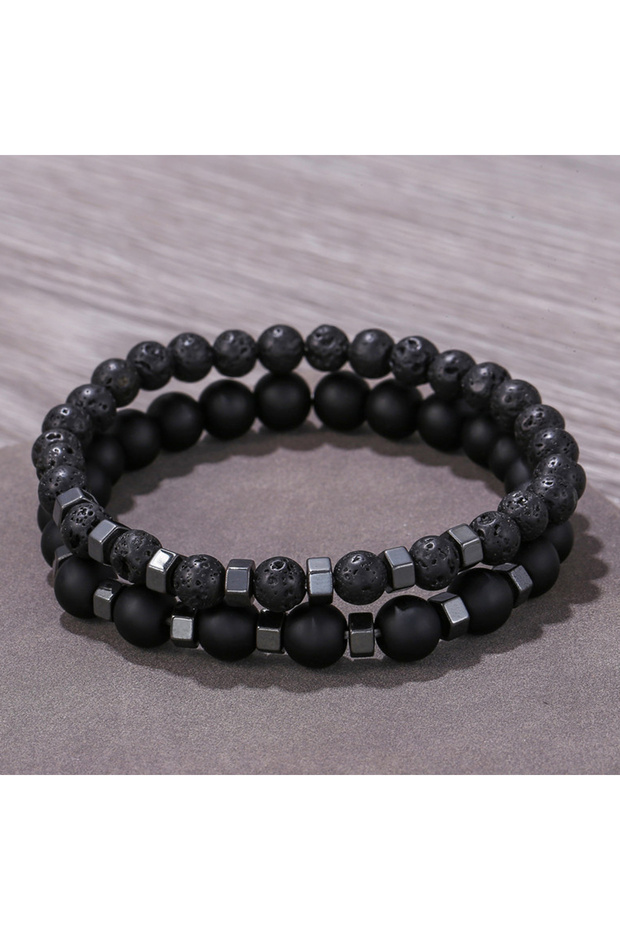ASL70281 2pcs/set Beaded Bracelet Men 8mm Lava Tiger Eye Stone Bead Charm Men Bracelet Sets Jewelry