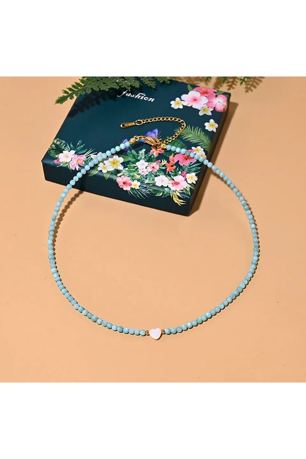 Blue Pearl Beads Heart Choker Natural Shell Jewelry Gifts Colorful Beaded Necklace for Women Boho Su