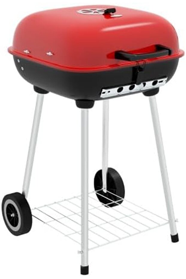 Portable Charcoal Grill with Wheels and Adjustable Vents on Lid for Picnic, BBQ Smoker with Bottom S