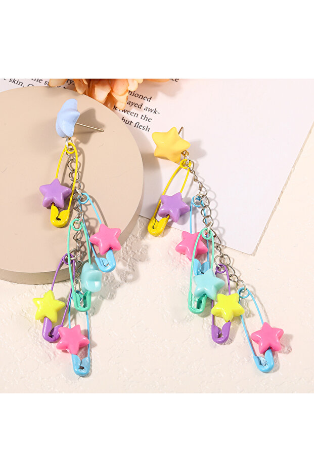 WD1228-1 Harajuku Style Acrylic Five-Pointed Beaded Earrings Japanese Color Temperament Candy Color