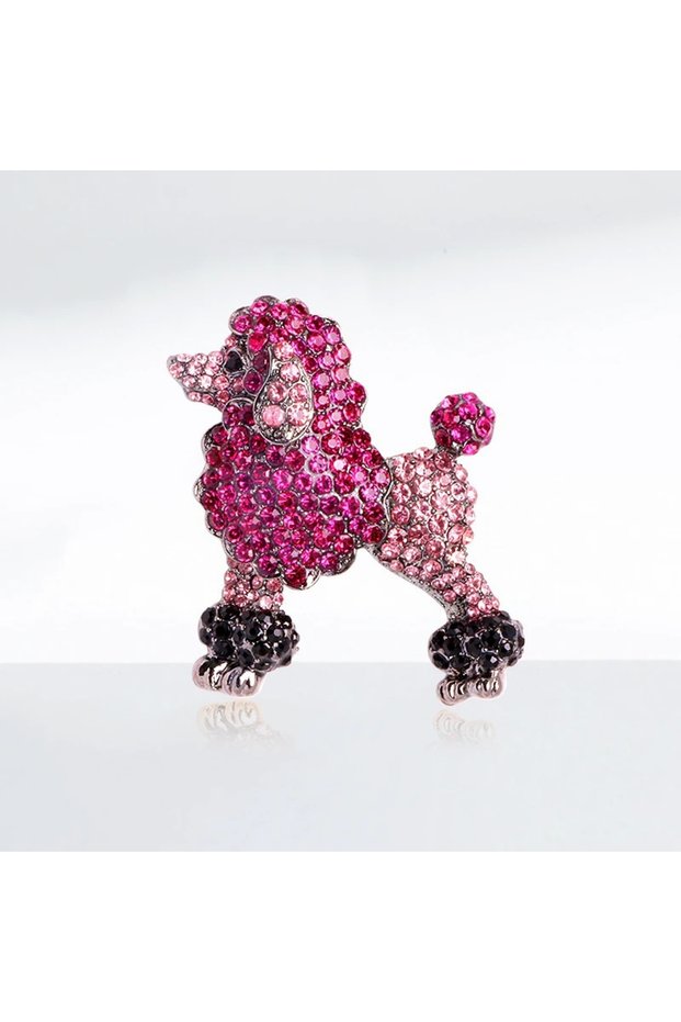 style1 New Beautiful Sparkling Rhinestone Poodle Dog Brooches Women 2-color Animal Party Casual Broo