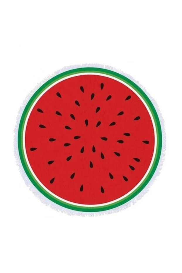 Round Beach Towel, Watermelon Pattern, 150cm Diameter, Red,