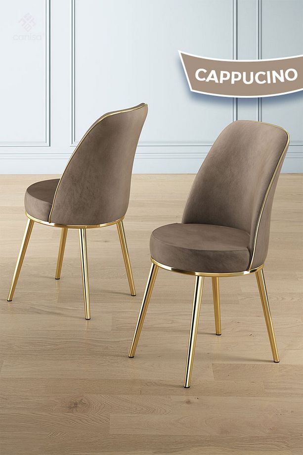 Lai Serisi 90x168 Lak Panel Hazar Masa ve 4 Cappucino Sandalye Gold Kaplama Ayak - 3