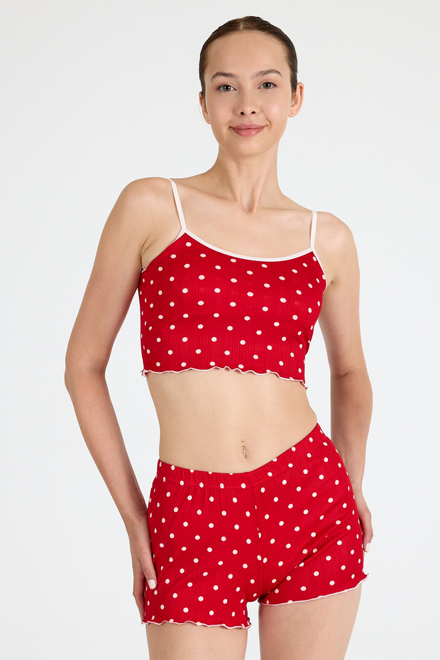 طقم شورت رياضي منقط باللون الأحمر 3404 - 1