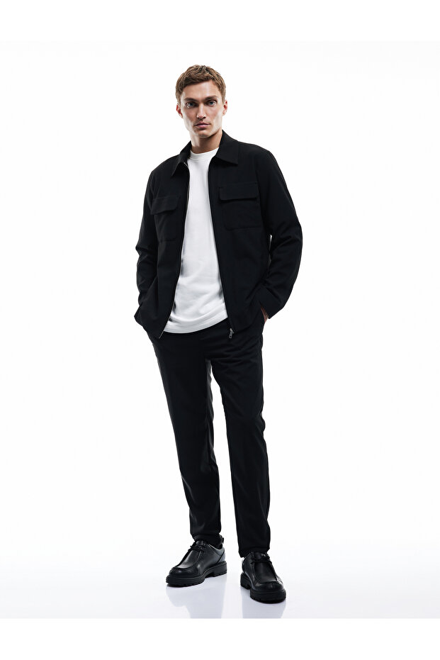 Slim Fit Trousers with Lace-Up Waist and Folded Legs Relaxed Cut Pocket Detail