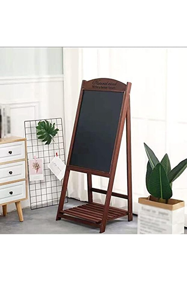 FFD Premium Wooden A-Frame Chalkboard Stand - Blackboard with Rustic Wooden Frame, Shelf, and Ea
