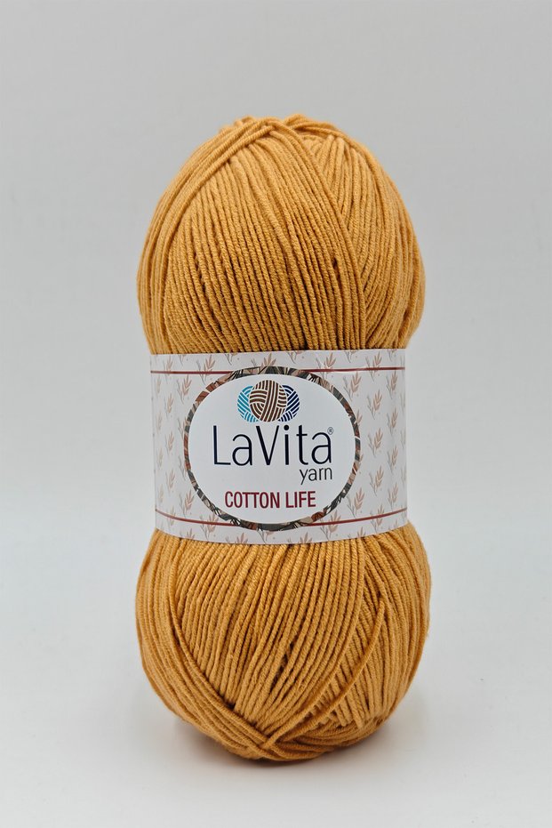 Cotton Life Hand Knitting Yarn 50% Cotton 50% Acrylic 100Gr (2034 Mustard)