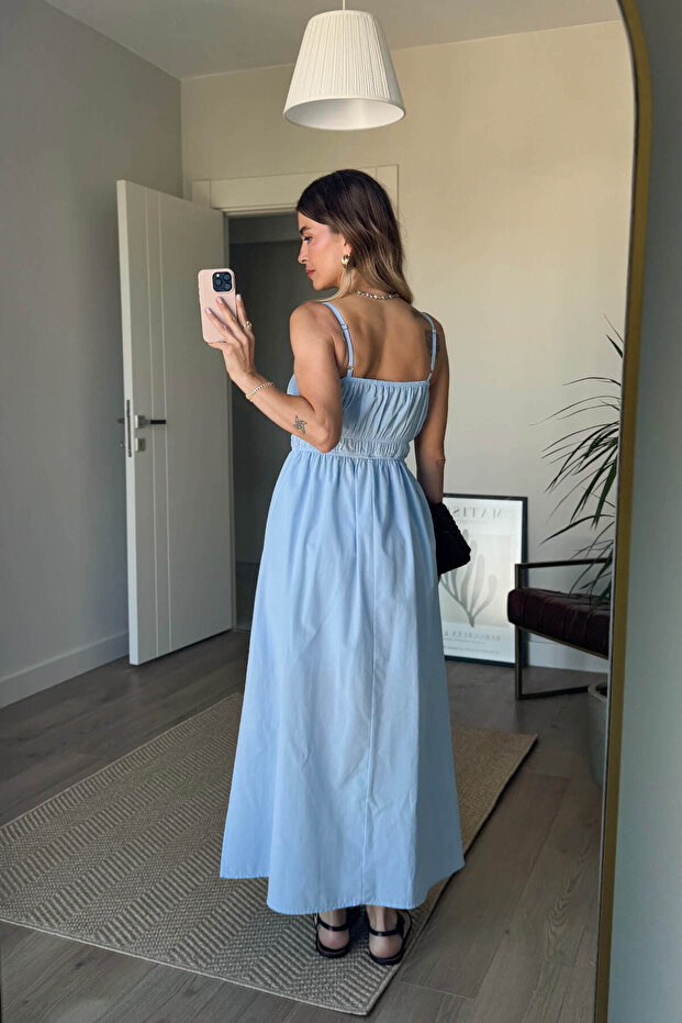 Bebe Mavisi Askılı Önü Gipeli Elbise - 5