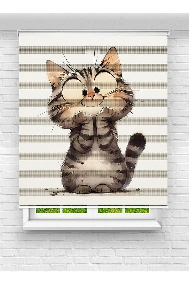 Sevimli Kedi Desenli Zebra Stor Perde - Çocuk Odası İçin Eğlenceli ve Neşeli Baskılı Perde - 1