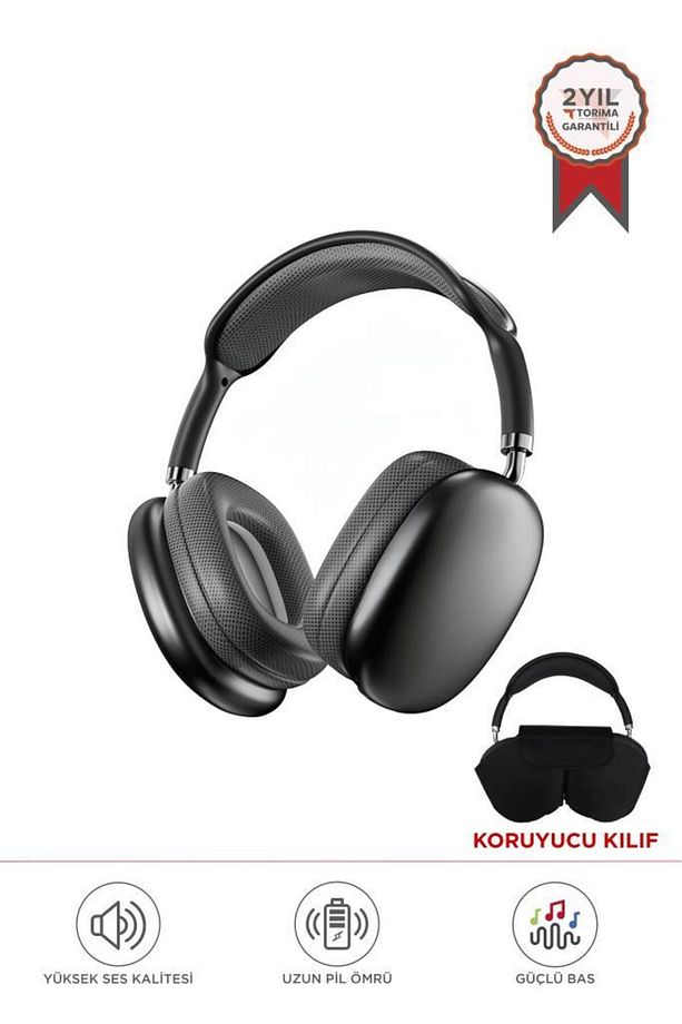 P9 Pro Max Siyah Kablosuz 5.0 Mikrofonlu Sd Kart Girişli Aux Kablolu Bluetooth Kulaklık - 1