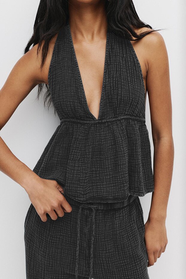 Rustik dokulu halter top - 6