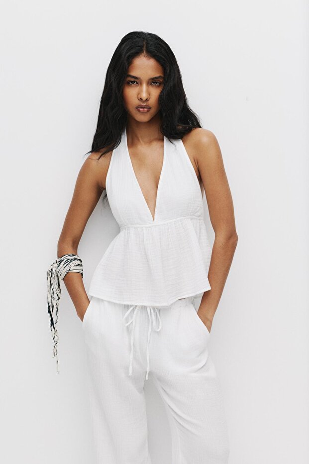 Rustik dokulu halter top - 2