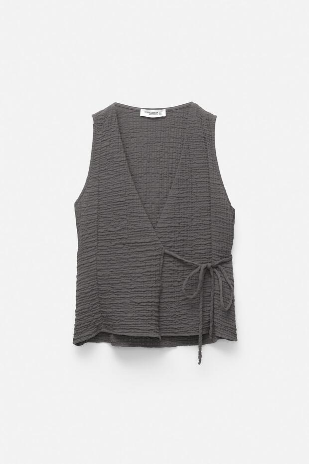 Kruvaze kırışık efektli yelek - 5