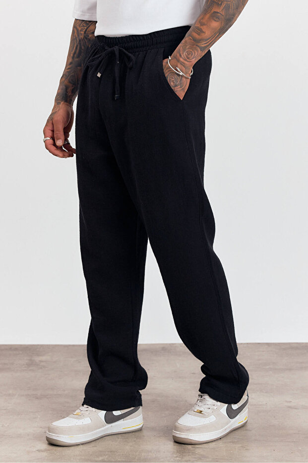 Elastic Waist Lace-Up Loose Cut Trousers Ag-Y23113Lns