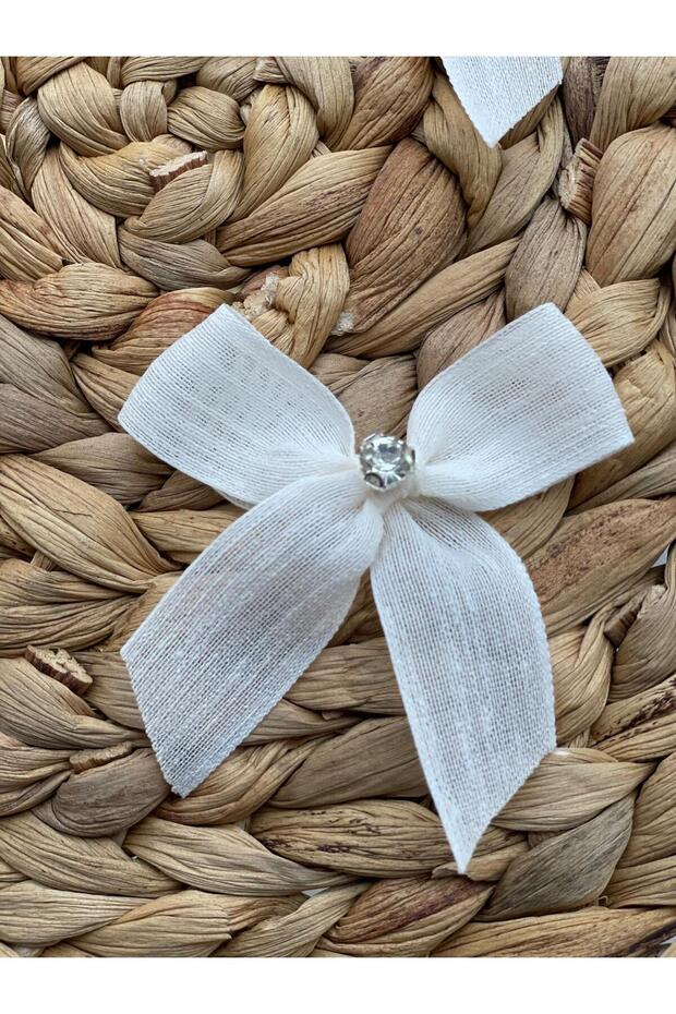 Stone Linen Ribbon Bow Ready 25 Pieces