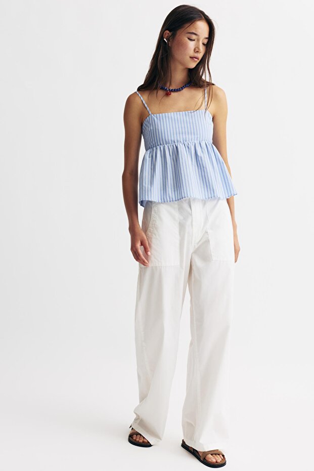 Poplin çizgili askılı üst - 3