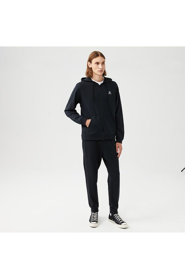 Go-to Embroidered Star Chevron Unisex Siyah Kapüşonlu Eşofman Üstü - 8