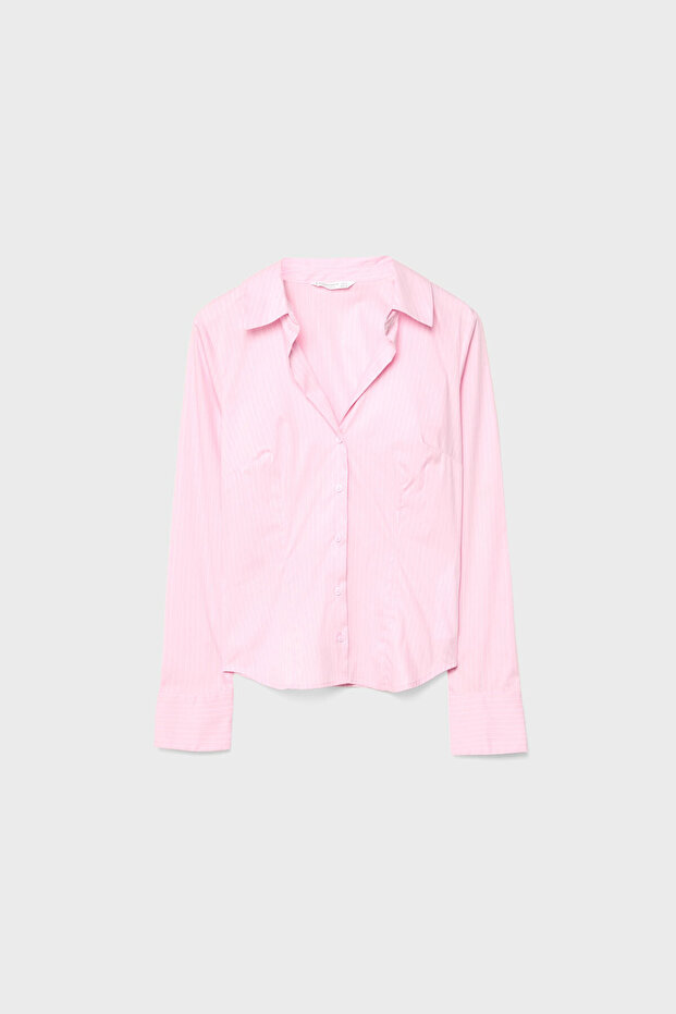 Basic Çizgili Dar Kesim Gömlek - 8