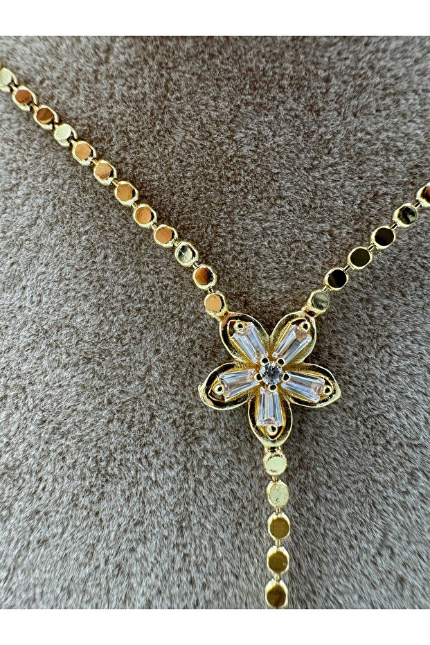 Çiçek Detaylı Pirinç Y Kolye - 3