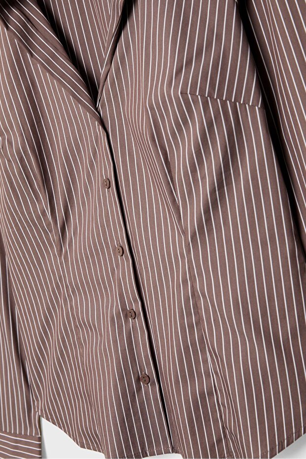 Basic Çizgili Dar Kesim Gömlek - 8