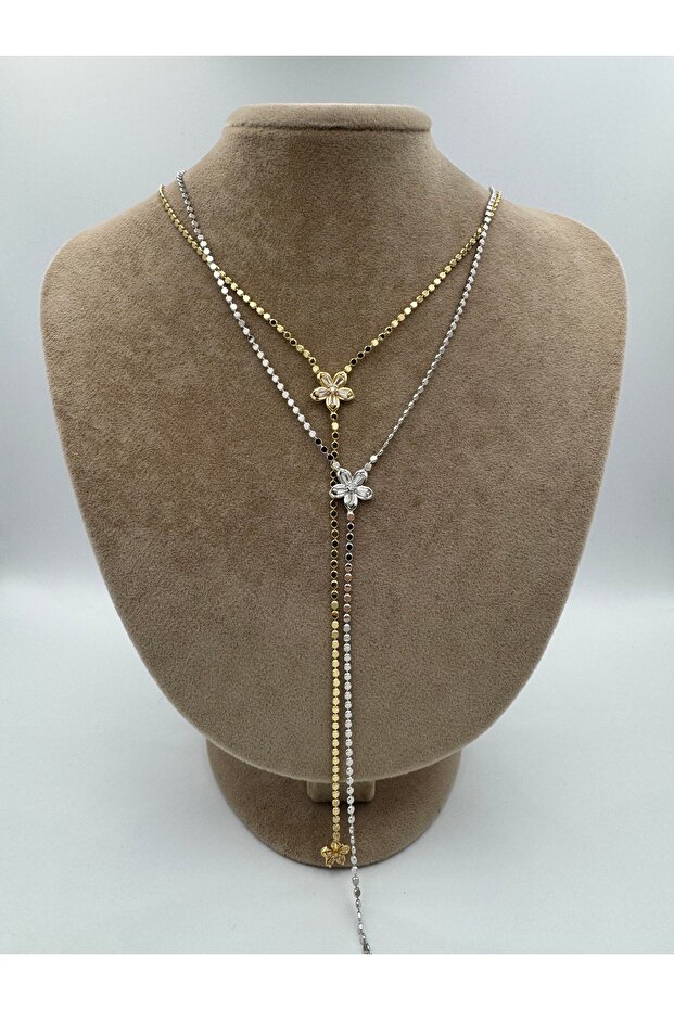 Çiçek Detaylı Pirinç Y Kolye - 5