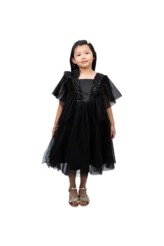 Dragonfly dress with sequins Black
