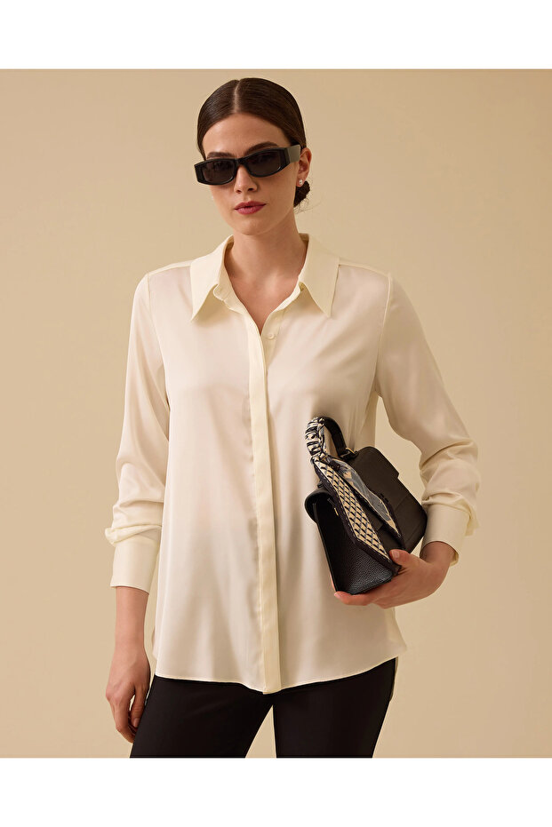 Satin Shirt with Hidden Buttons