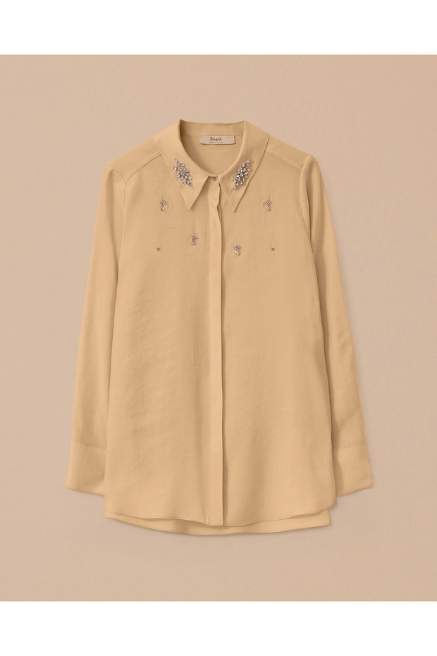 Taş İşlemeli Yaka Detaylı Gömlek - 6