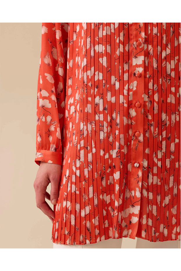 Çiçek Desenli Pliseli Gömlek - 4