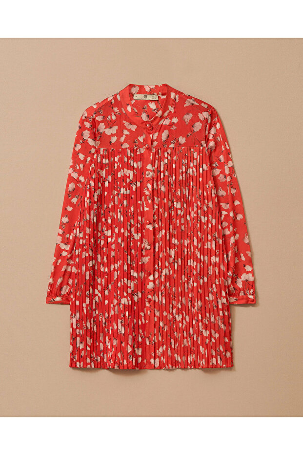 Çiçek Desenli Pliseli Gömlek - 5