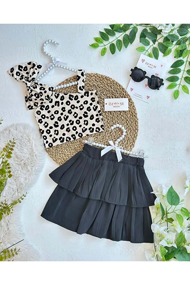 مجموعة تنورة قصيرة منقوشة - 1