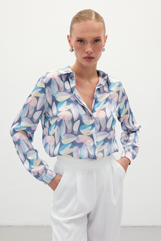 قميص طويل منقوش - أزرق - 4