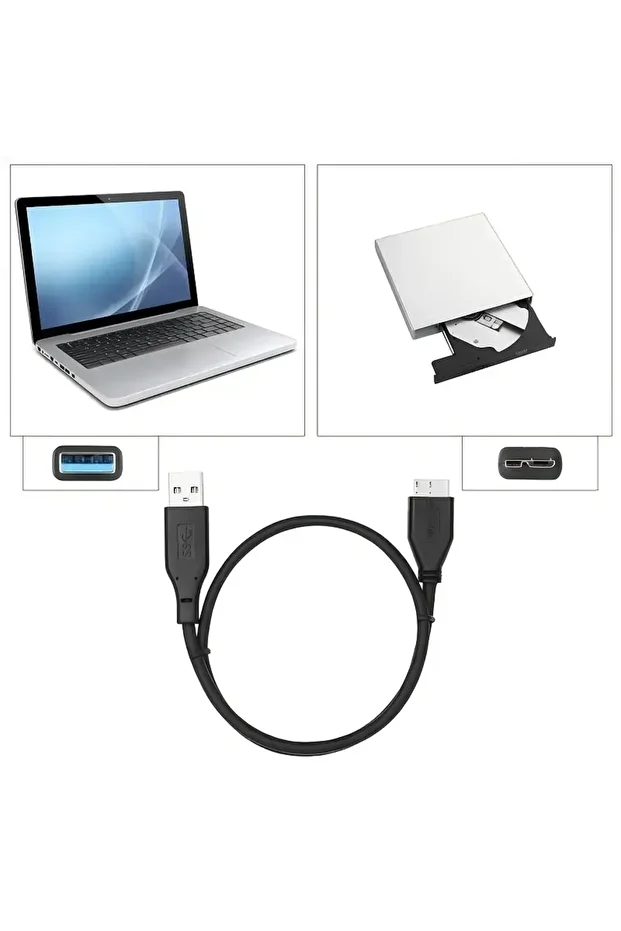 USB 3.0 Taşınabilir HDD Harddisk Hard Disk Kablosu (1 Mt Siyah) Micro USB -B / Hızlı Veri Aktarır - 4