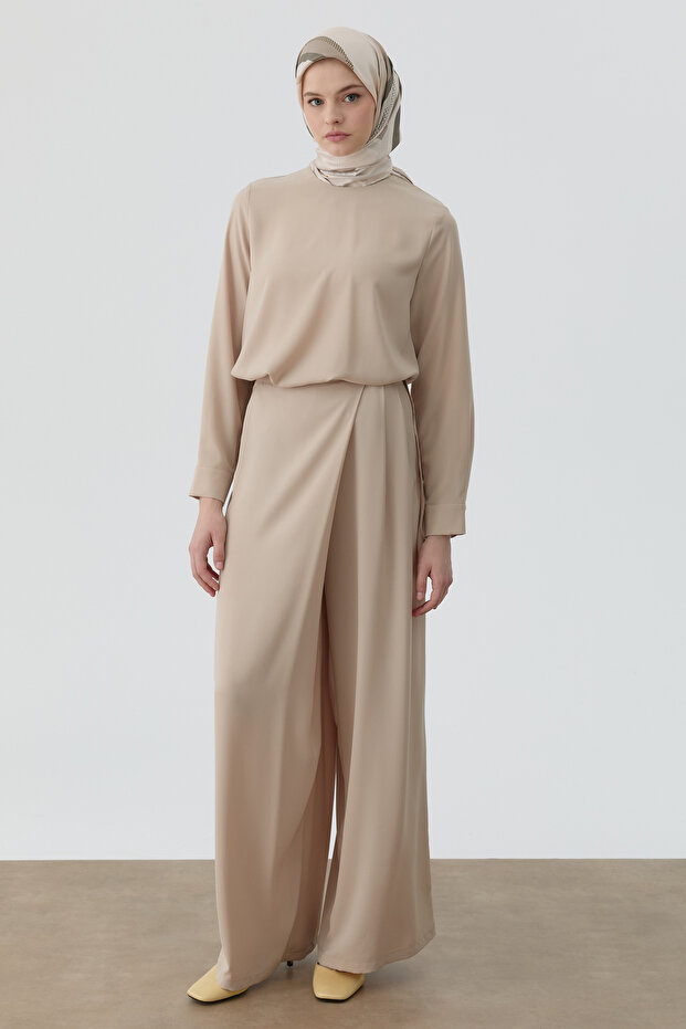 Anvelop Pileli Pantolon - Bej - 3