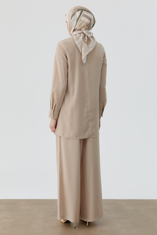 Anvelop Pileli Pantolon - Bej - 7
