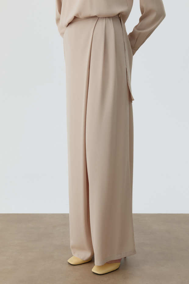 Anvelop Pileli Pantolon - Bej - 6