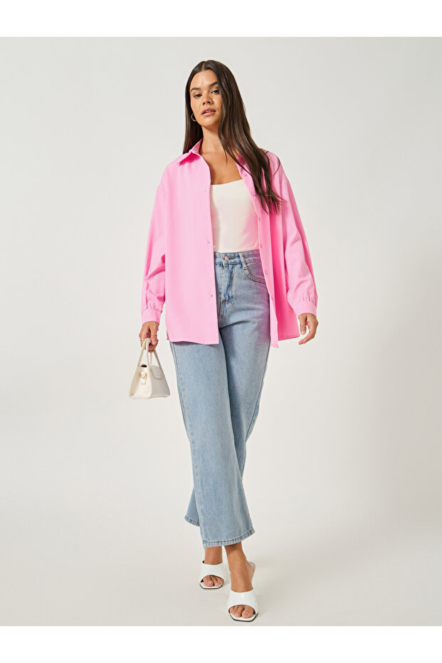 Solid Button Front Long Sleeve Shirt - 2