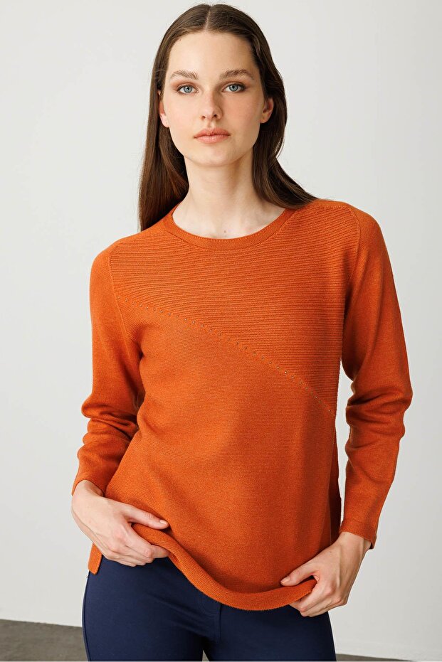 Women's Crew Neck Verev Stone Sweater Orange
