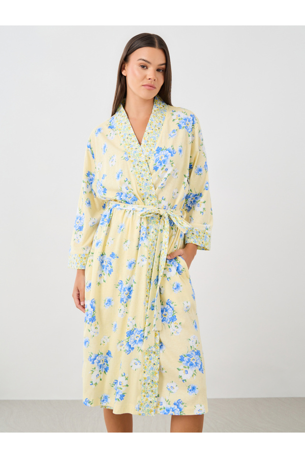 رداء بحزام مطبوع عليه زهور بالكامل - 1