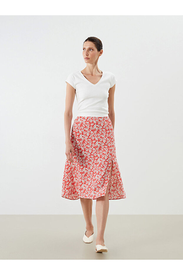 Create Your Style from Uzg Store |   Patterned Slit Skirt with Elastic Waist - 2