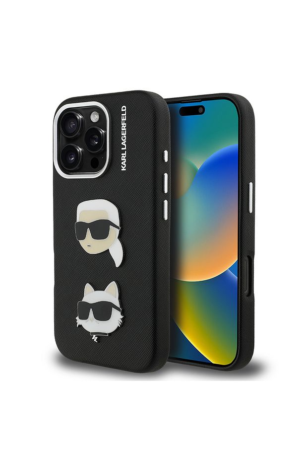 iPhone 16 Pro Max Uyumlu Kılıf Karl Lagerfeld Lisanslı K&C Heads Pin Kapak Siyah - 1
